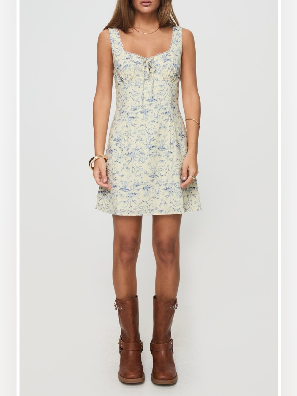 Princess Polly Alliston floral Tie-Front Square Neck Mini Dress - Yellow/Blue 4